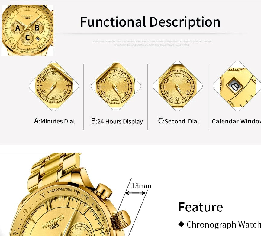 Reloj Nibosi Dorado Elegante