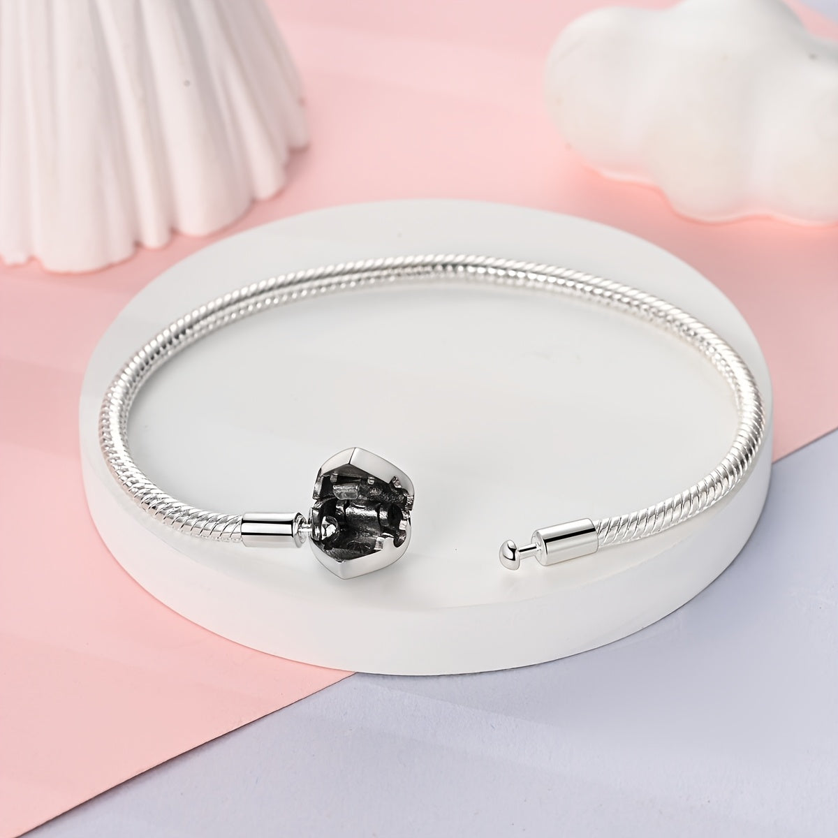 Pulsera Plata 925 Corazón Rosa l Para Charms