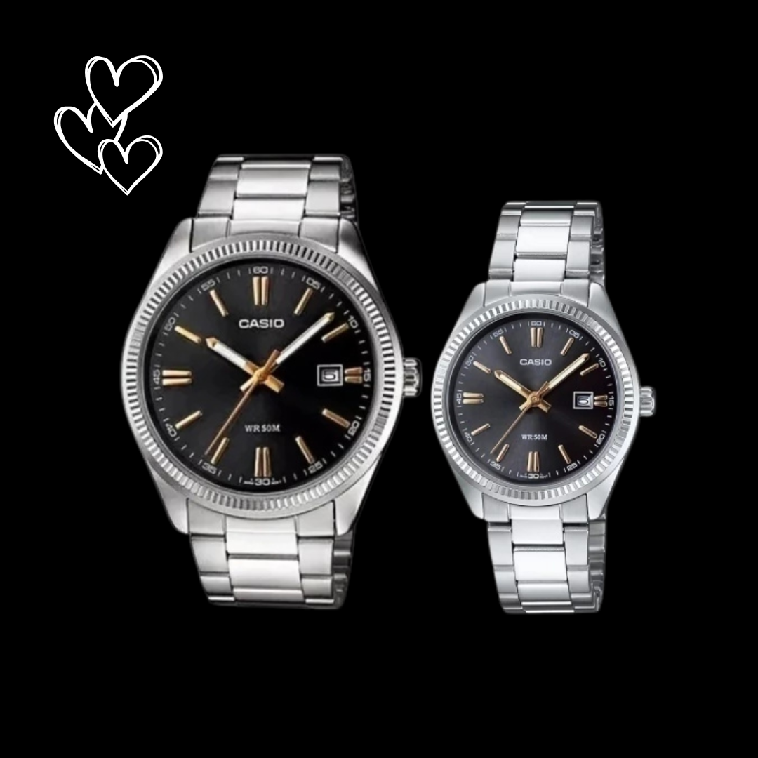 Set Relojes Casio Pareja Sumergible l LTP-1302+ MTP-1302